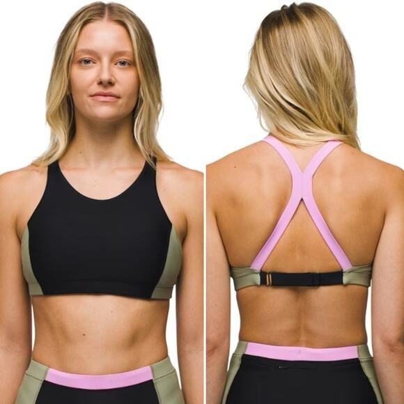 Prana Baja Bound Top Swim Bikini Black Color Block Cosmos Pink Sweet Agave - Picture 1 of 4